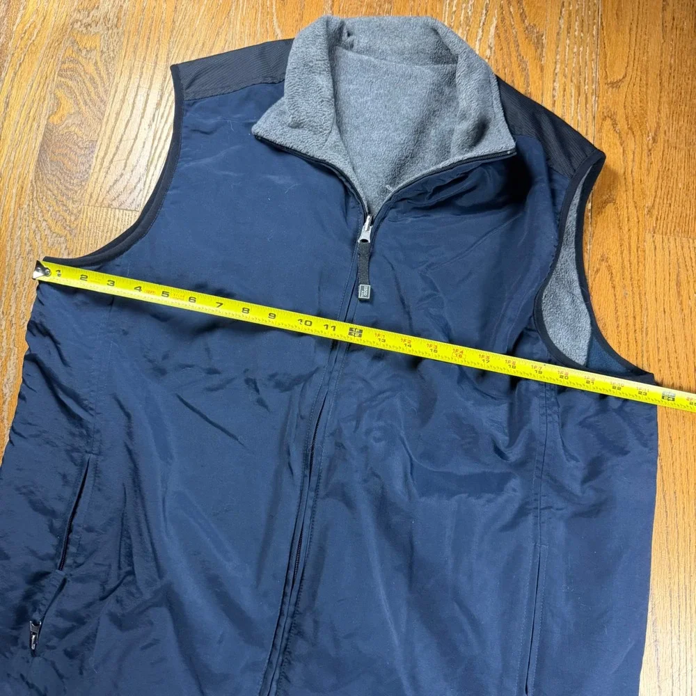 Izod PerformX XFG Reversible Vest Mens Large Navy Blue Nylon Grey Fleece Zip